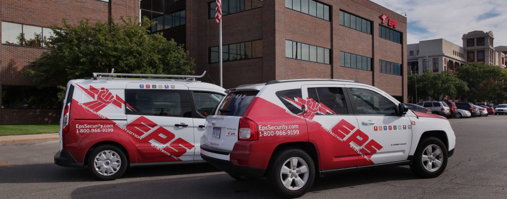 EPS Security cars parked outside of headquarters.