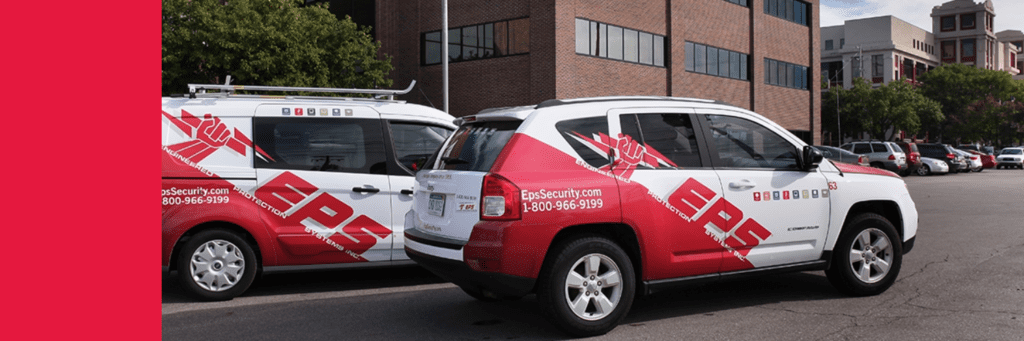 Image banner of the EPS Security cars outside of headquarters